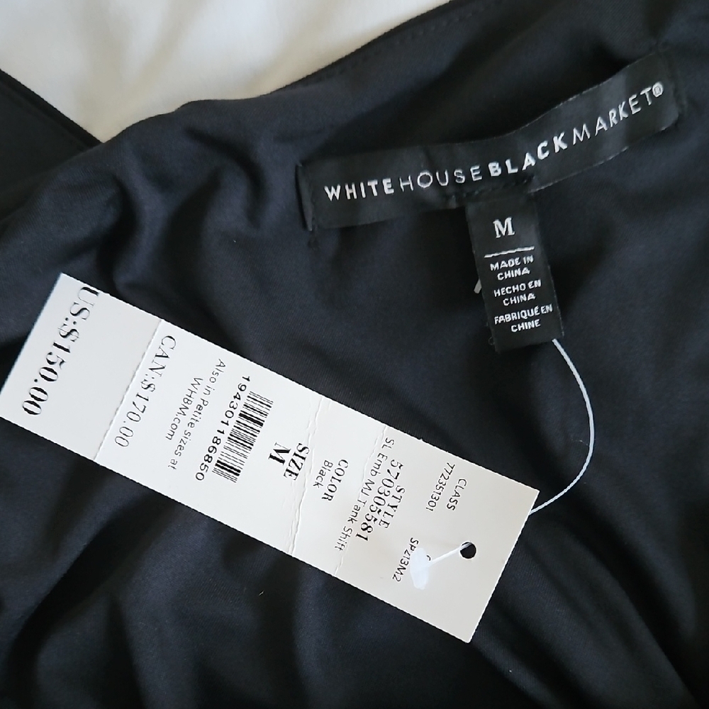 NWT White House Black Market Black and White Sheath Dress V-Neck Floral Detail - Picture 2 of 8